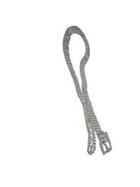 Rhinestone Silver-Tone Adjustable Belt With Buckle For Formal Wear Or Accessorie